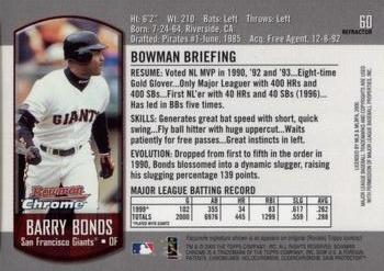 2000 Bowman Chrome - Refractors #60 Barry Bonds  Back