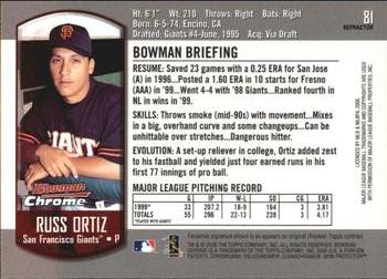 2000 Bowman Chrome - Refractors #81 Russ Ortiz  Back