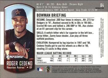 2000 Bowman Chrome - Refractors #84 Roger Cedeno  Back