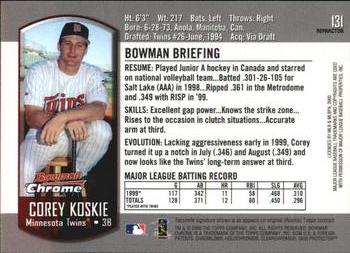 2000 Bowman Chrome - Refractors #131 Corey Koskie  Back