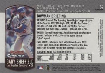 2000 Bowman Chrome - Refractors #134 Gary Sheffield  Back