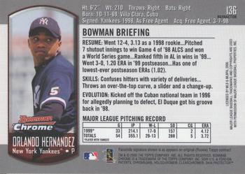 2000 Bowman Chrome - Refractors #136 Orlando Hernandez  Back