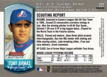 2000 Bowman Chrome - Refractors #222 Tony Armas Jr.  Back
