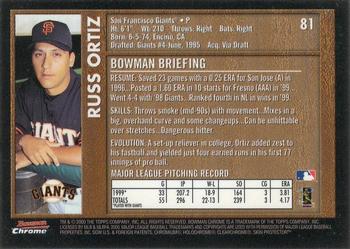 2000 Bowman Chrome - Retro/Future #81 Russ Ortiz  Back