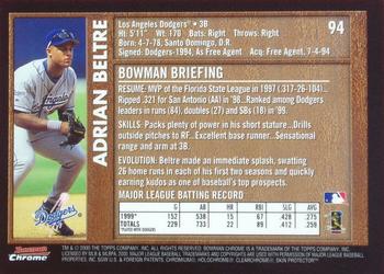 2000 Bowman Chrome - Retro/Future #94 Adrian Beltre  Back