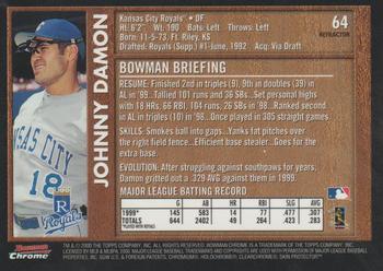 2000 Bowman Chrome - Retro/Future Refractors #64 Johnny Damon  Back