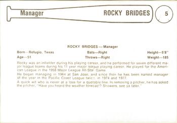1979 Cramer Phoenix Giants #5 Rocky Bridges Back