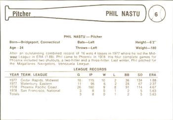 1979 Cramer Phoenix Giants #6 Phil Nastu Back