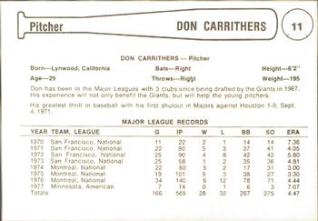 1979 Cramer Phoenix Giants #11 Don Carrithers Back