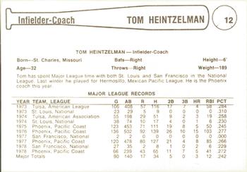 1979 Cramer Phoenix Giants #12 Tom Heintzelman Back