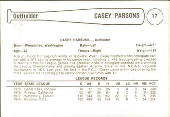 1979 Cramer Phoenix Giants #17 Casey Parsons Back