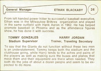 1979 Cramer Phoenix Giants #24 Harry Jordan / Tommy Gonzales / Ethan Blackaby Back