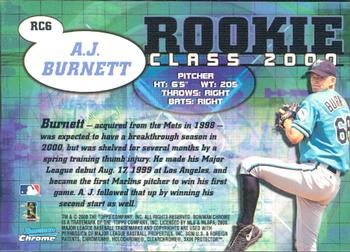 2000 Bowman Chrome - Rookie Class 2000 #RC6 A.J. Burnett  Back