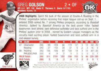 2009 MultiAd Oklahoma City RedHawks #7 Greg Golson Back