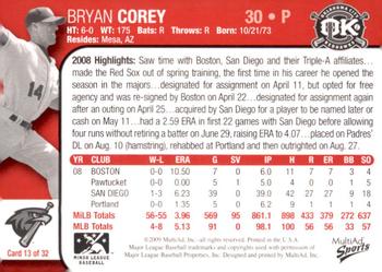 2009 MultiAd Oklahoma City RedHawks #13 Bryan Corey Back