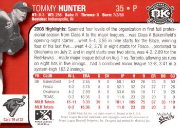 2009 MultiAd Oklahoma City RedHawks #19 Tommy Hunter Back