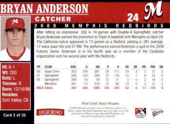 2009 MultiAd Memphis Redbirds #3 Bryan Anderson Back