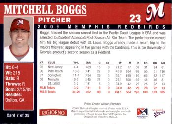 2009 MultiAd Memphis Redbirds #7 Mitchell Boggs Back