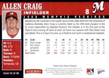 2009 MultiAd Memphis Redbirds #12 Allen Craig Back