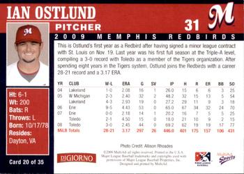 2009 MultiAd Memphis Redbirds #20 Ian Ostlund Back