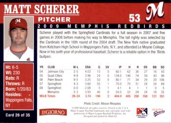 2009 MultiAd Memphis Redbirds #26 Matt Scherer Back