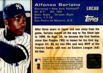 2000 Bowman's Best - Locker Room Collection Autographs #LRCA8 Alfonso Soriano Back