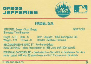 1989 Star Gregg Jefferies Green #9 Gregg Jefferies Back