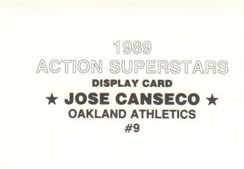 1989 Action Superstars Display Cards (unlicensed) #9 Jose Canseco Back