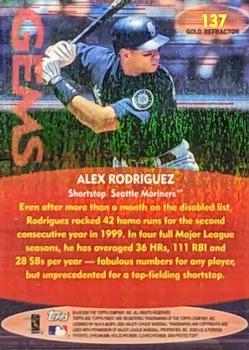 2000 Finest - Gold Refractors #137 Alex Rodriguez Back