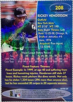 2000 Finest - Gold Refractors #208 Rickey Henderson  Back
