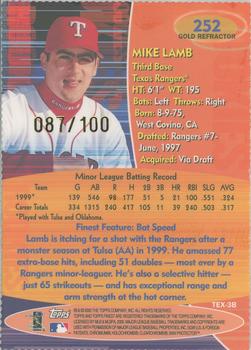 2000 Finest - Gold Refractors #252 Mike Lamb  Back