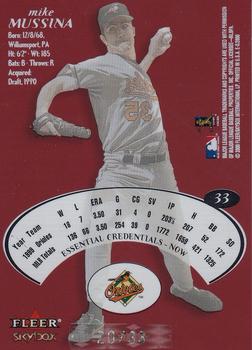 2000 Fleer E-X - Essential Credentials Now #33 Mike Mussina Back