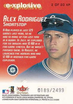 2000 Fleer E-X - E-Xplosive #2 XP Alex Rodriguez  Back