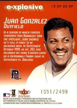 2000 Fleer E-X - E-Xplosive #13 XP Juan Gonzalez  Back