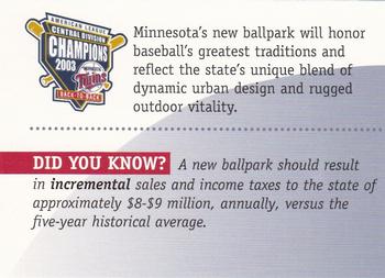 2004 Minnesota Twins A Ballpark for Minnesota #NNO A Ballpark for Minnesota Back