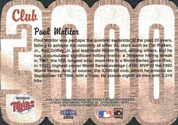 2000 Fleer Focus - Club 3000: Steve Carlton / Paul Molitor / Stan Musial #NNO Paul Molitor Back