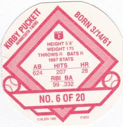 1988 Our Own Tea Discs #6 Kirby Puckett Back