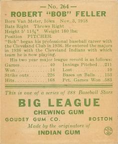 1938 Goudey Heads-Up (R323) #264 Bob Feller Back