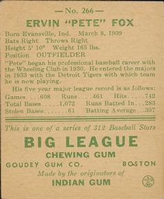 1938 Goudey Heads-Up (R323) #266 Ervin Fox Back