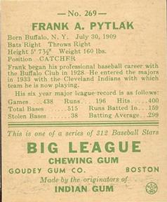 1938 Goudey Heads-Up (R323) #269 Frankie Pytlak Back