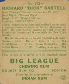 1938 Goudey Heads-Up (R323) #272 Dick Bartell Back