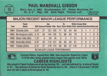 1988 Donruss The Rookies #19 Paul Gibson Back