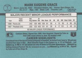 1988 Donruss The Rookies #1 Mark Grace Back
