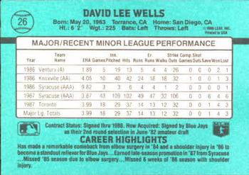 1988 Donruss The Rookies #26 David Wells Back