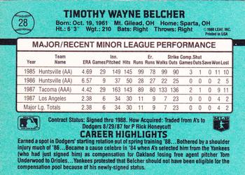 1988 Donruss The Rookies #28 Tim Belcher Back