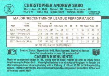 1988 Donruss The Rookies #30 Chris Sabo Back