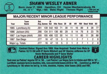 1988 Donruss The Rookies #5 Shawn Abner Back