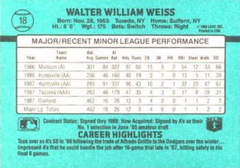 1988 Donruss The Rookies #18 Walt Weiss Back
