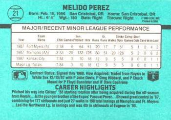1988 Donruss The Rookies #21 Melido Perez Back