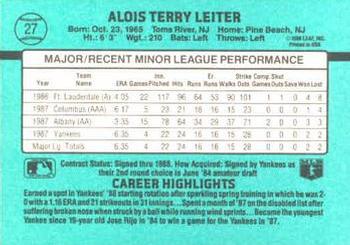 1988 Donruss The Rookies #27 Al Leiter Back